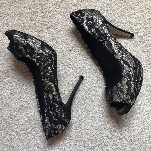 Aldo Shoes - 🛍 Aldo Black Lace Overlay Peep Toe Heels